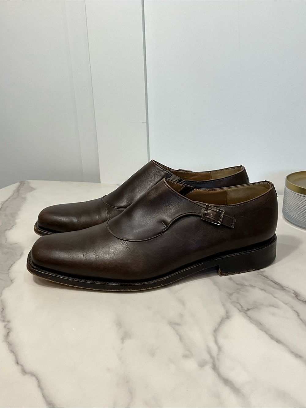 LOUIS VUITTON Brown Leather Single Monk Strap Dress Shoes Loafers Italy 9.5